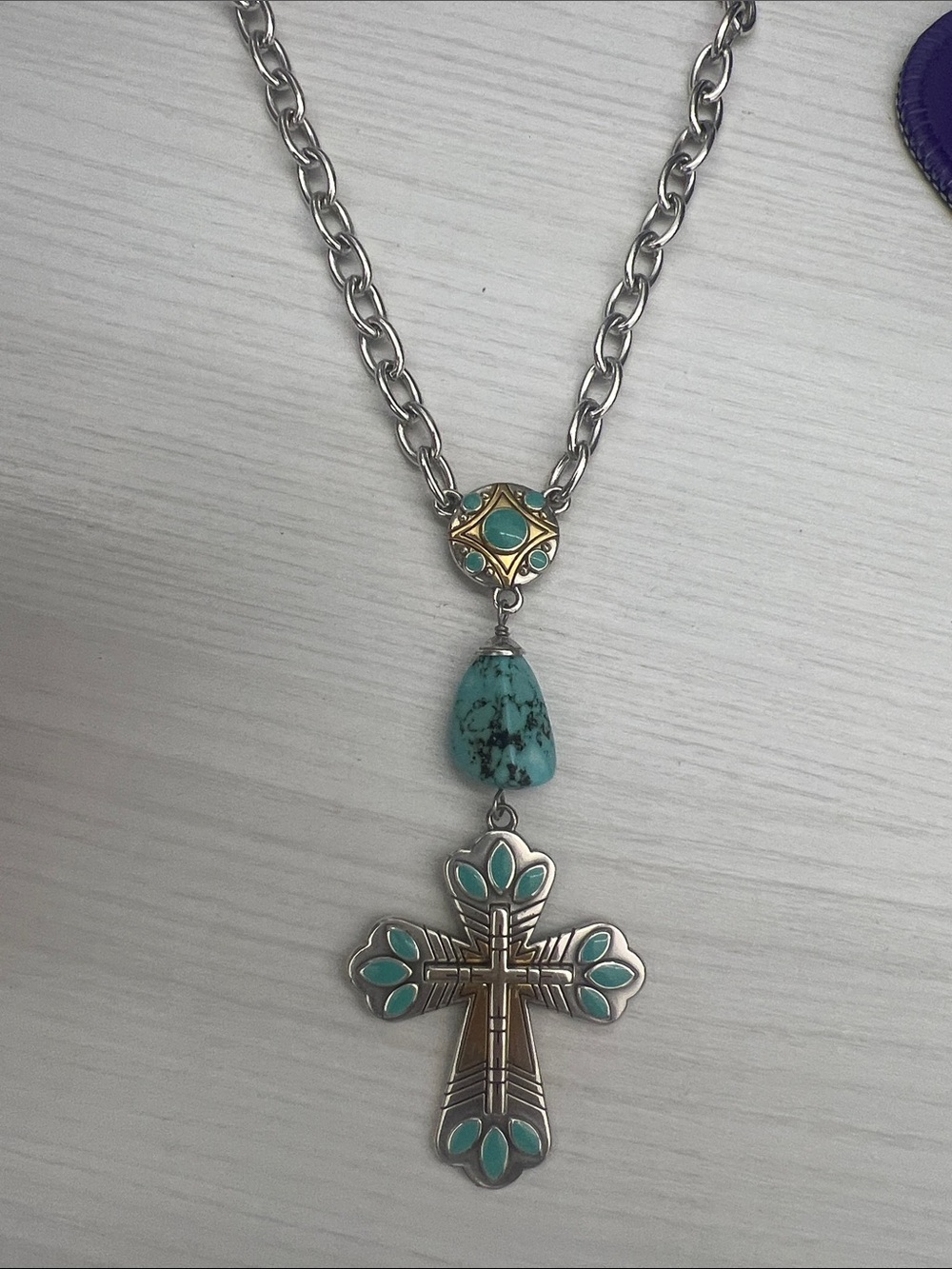 Brighton Stirling-Silver Necklace with Turquoise Accents and Cross Pendant